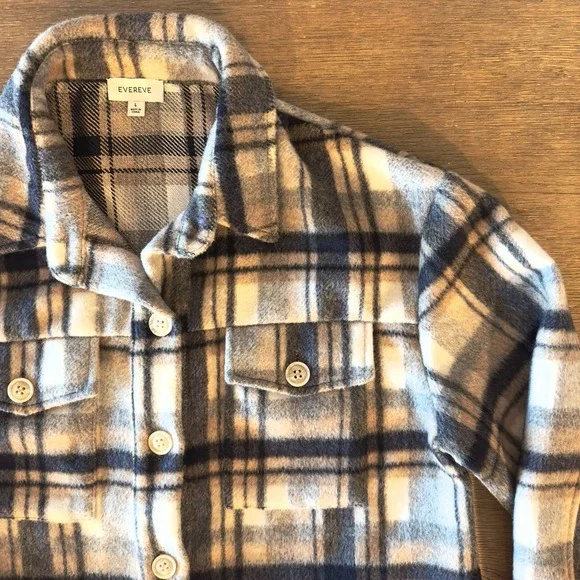 Evereve Simone Plaid Shacket-Soft Brushed‎ Fleece Button Down Jacket-NWOT-Size L - Picture 2 of 16